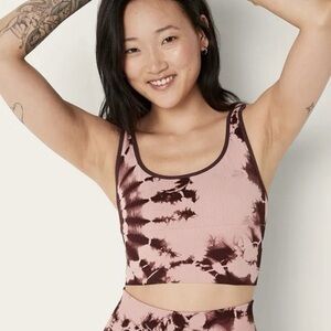 PINK Victoria's Secret Pink and Burgundy Tie-Dye Ribbed Sports Bra